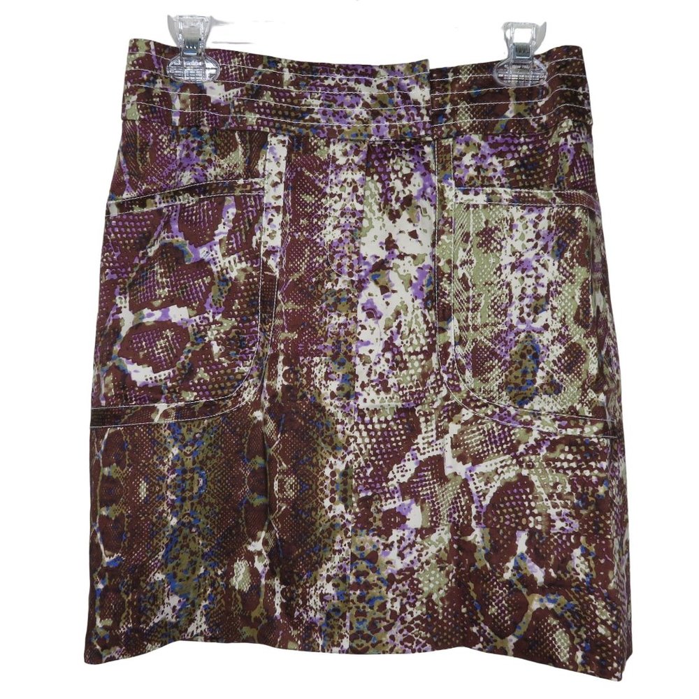 New Eccoci Womens Knee Length Skirt Size 2 Multicolor Snakeskin Print Pockets